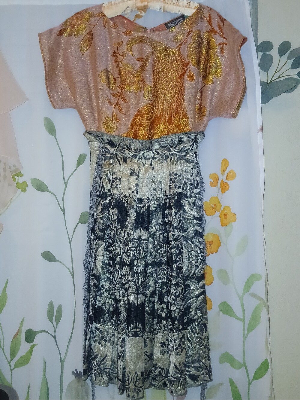 Vintage 1990s Tracy Feith Brocade Fringe Dress